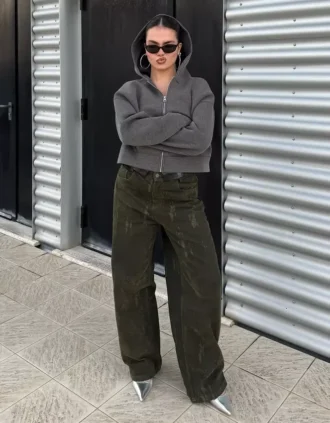Bluza oversize zapinana na zamek z efektem neoprenu