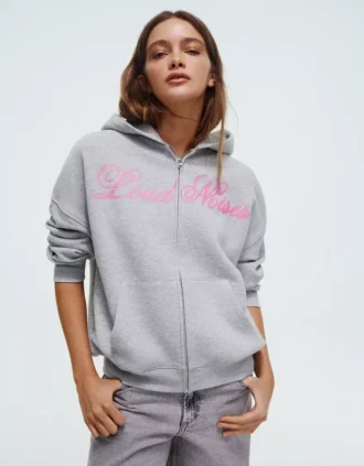 Bluza z kapturem Oversize z nadrukiem i zamkiem