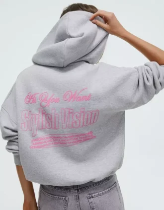 Bluza z kapturem Oversize z nadrukiem i zamkiem