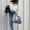 Bluza z zamkiem błyskawicznym o kroju balonowym z efektem neoprenu