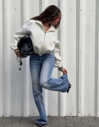 Bluza z zamkiem błyskawicznym o kroju balonowym z efektem neoprenu