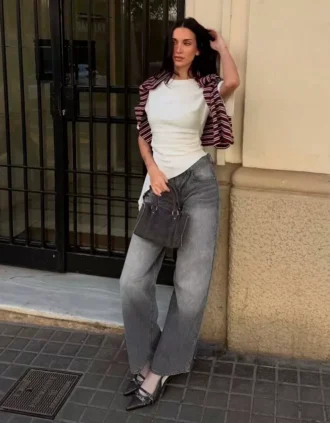 Dżinsy typu boyfriend z niskim stanem z sztruksu