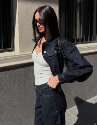 Krótka kurtka Denim z efektem balonu – Kurtki i trencze