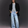 High-Waist Straight Wide-Leg Jeans with Turn-Up Hems – Spodnie