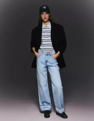 High-Waist Straight Wide-Leg Jeans with Turn-Up Hems – Spodnie High-Waist Straight Wide-Leg Jeans with Turn-Up Hems – Spodnie