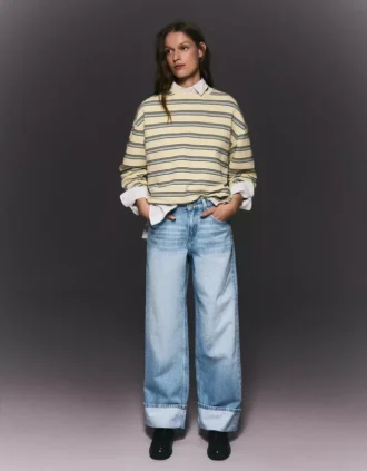 High-Waist Straight Wide-Leg Jeans with Turn-Up Hems – Spodnie High-Waist Straight Wide-Leg Jeans with Turn-Up Hems – Spodnie