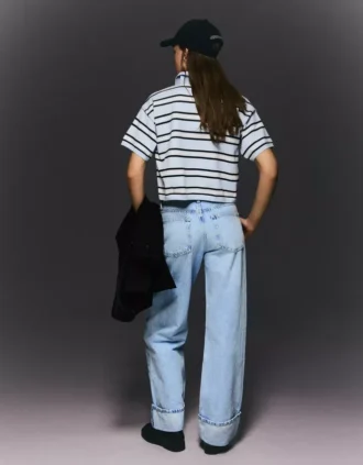 High-Waist Straight Wide-Leg Jeans with Turn-Up Hems – Spodnie High-Waist Straight Wide-Leg Jeans with Turn-Up Hems – Spodnie
