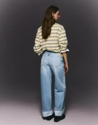 High-Waist Straight Wide-Leg Jeans with Turn-Up Hems – Spodnie High-Waist Straight Wide-Leg Jeans with Turn-Up Hems – Spodnie