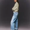High-Waist Straight Wide-Leg Jeans with Turn-Up Hems – Spodnie