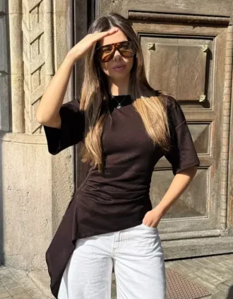 Koszulka z krótkim rękawem i marszczeniem – #Bershkastyle – damska