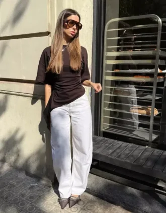 Koszulka z krótkim rękawem i marszczeniem – #Bershkastyle – damska