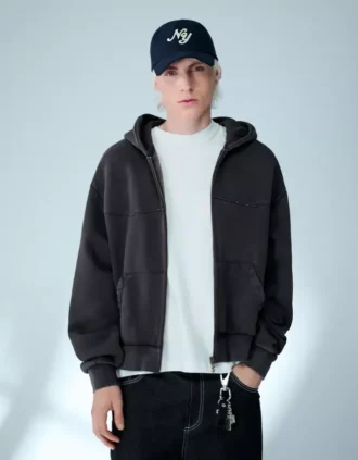 Krótka bluza z zamkiem o prostym kroju – Bluzy i bluzy z kapturem – Mężczyźni
