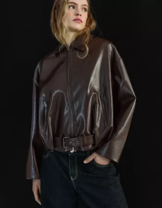 Kurtka bomberka z paskiem z Faux Leather – Kurtki i trencze Kurtka bomberka z paskiem z Faux Leather – Kurtki i trencze