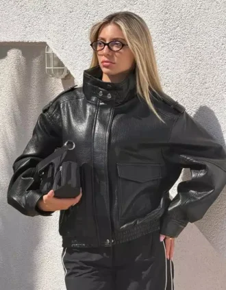 Kurtka Faux Leather z kołnierzem w kształcie lejka