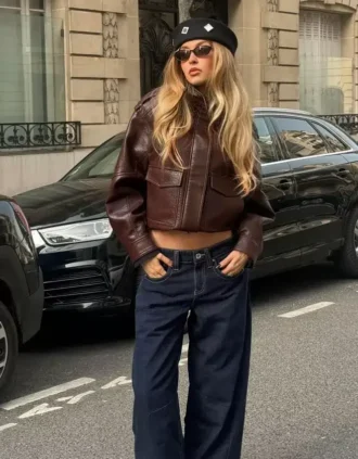 Kurtka Faux Leather z kołnierzem w kształcie lejka