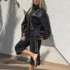 Kurtka Faux Leather z kołnierzem w kształcie lejka Kurtka Faux Leather z kołnierzem w kształcie lejka