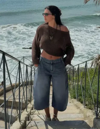 Luźne Denim bermudy