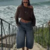 Luźne Denim bermudy