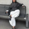 Oversize’owa kurtka z teksturowanego Denimu