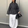Oversize’owa kurtka z teksturowanego Denimu