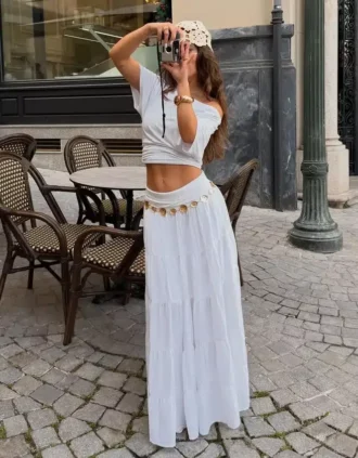 Spódnica midi z podwiniętym paskiem Spódnica midi z podwiniętym paskiem