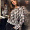 Sweter w paski z kołnierzykiem polo Sweter w paski z kołnierzykiem polo