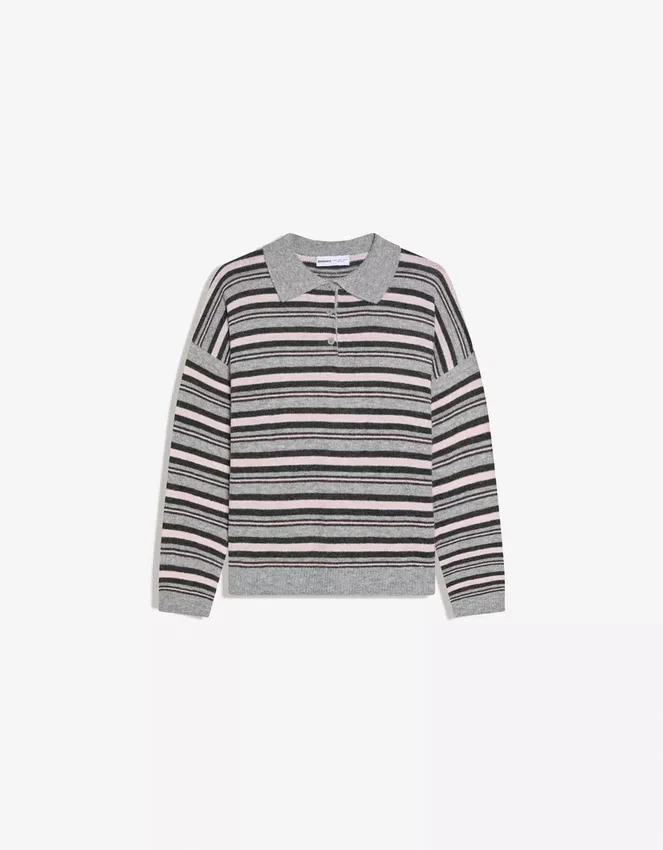 Sweter w paski z kołnierzykiem polo Sweter w paski z kołnierzykiem polo