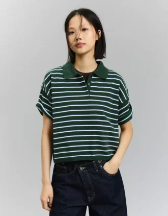 Sweter z kołnierzykiem koszulki polo w paski – topy i body