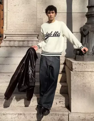 Sweter z nadrukiem o fakturze frotte