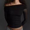 T-shirt z długim rękawem z asymetrycznym tiulem