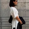 T-shirt z krótkim rękawem i marszczeniem