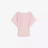 T-shirt z marszczonym dekoltem w serek – damski