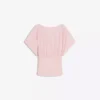 T-shirt z marszczonym dekoltem w serek – damski