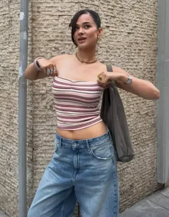 Top bandeau w paski z metaliczną nicią