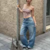 Top bandeau w paski z metaliczną nicią